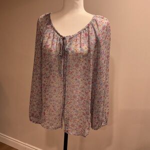 Joie Floral Button Down Neck Tie Blouse size medium